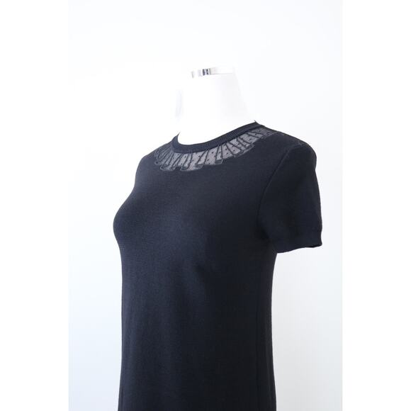 Red Valentino Size XS Lace Yoke Wool Knit Short Sleeve Black Bodycon - Picture 5 of 11